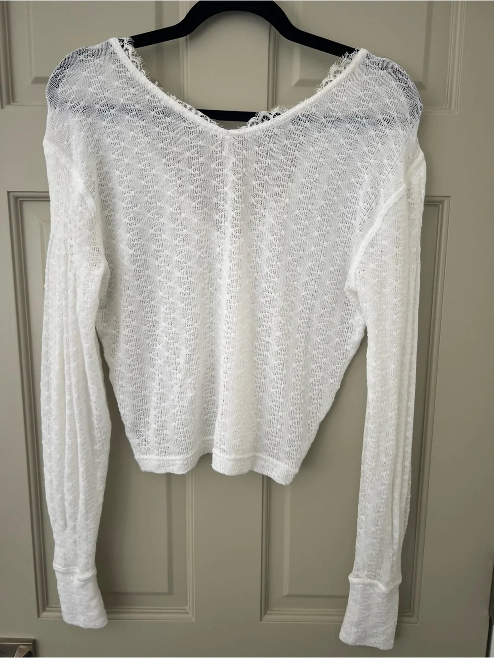 Free People White V-Neck Lace-Trim Knit Blouse